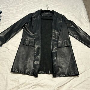 Black Faux Leather Blazer coat - pretty little thing